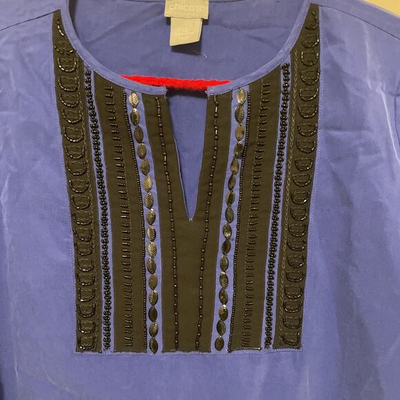 Chicos Size Small (0) Embellished Colorblock Top Seafaring Blue Party Top - Picture 3 of 6